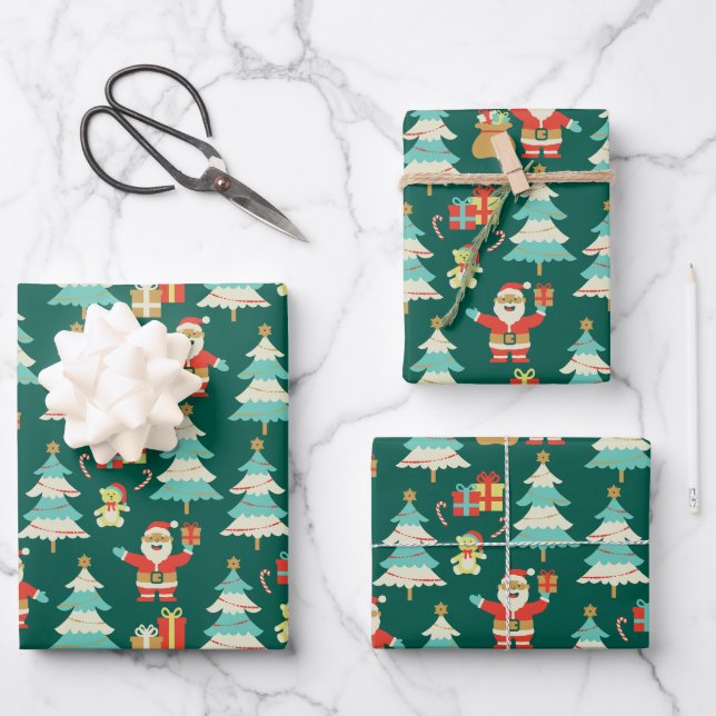 Niedliche Weihnachtswelt Geschenkpapier Set (Vorderseite)