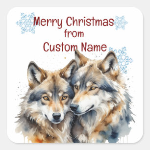 Niedliche Weihnachtswölfe Couple Animal Customizin Quadratischer Aufkleber