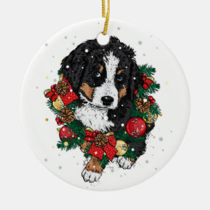 Niedliche Weihnachtszeit Bernese Mountain Dog Welp Keramik Ornament