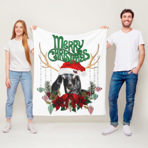 Niedliche Weihnachtsziege mit Antlern und Kranz Fleecedecke
