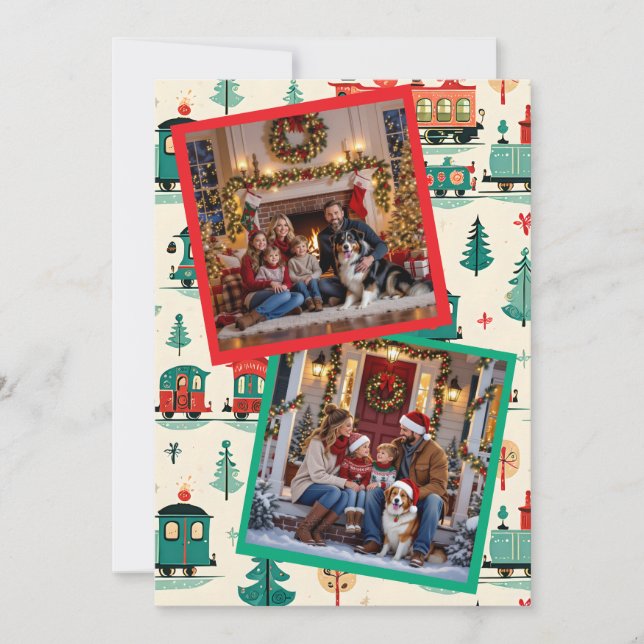 Niedliche Weihnachtszüge und Foto Feiertagskarte (Vorderseite)