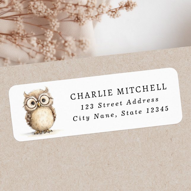 Niedliche, weise Eule mit Brille Rücksendeadresse (Cute wise owl with glasses return address label)