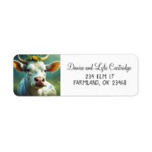 Niedliche weiße Ai-Kuh mit Hörnern und Blume