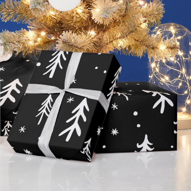 Niedliche weiße Bäume Illustrationen Weihnachtsmus Geschenkpapier (Feiertage)