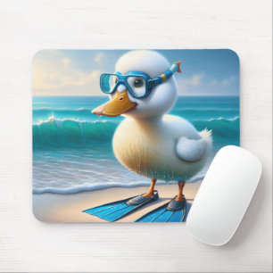 Niedliche weiße Ente mit Schwimmflossen Mousepad