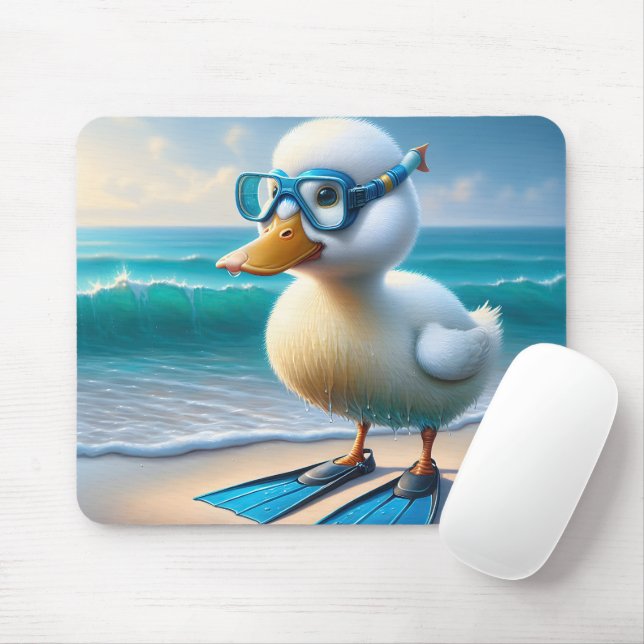 Niedliche weiße Ente mit Schwimmflossen Mousepad (Mit Mouse)