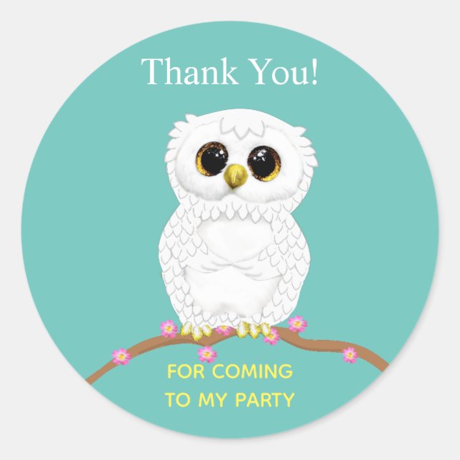Niedliche weiße Eule auf dem aquamarinen Licht dan Runder Aufkleber (Vorderseite)