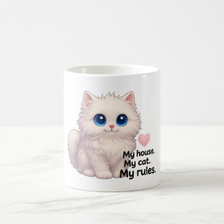 Niedliche weiße, flauschige Katzenjacke Tasse - "M