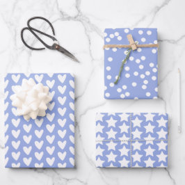Niedliche Weiße Herzen, Sterne & Punkte - Lavendel Geschenkpapier Set