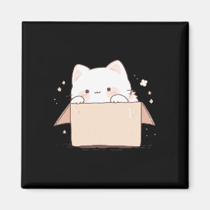 Niedliche weiße Katze in einer Box Japanischer Kaw Magnet