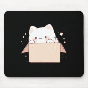 Niedliche weiße Katze in einer Box Japanischer Kaw Mousepad