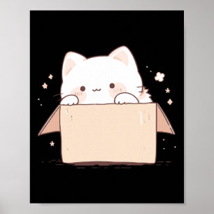 Niedliche weiße Katze in einer Box Japanischer Kaw Poster