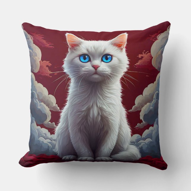 Niedliche weiße Katze Kissen (Vorderseite)