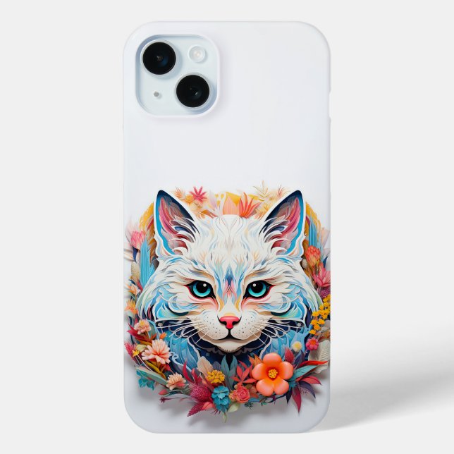Niedliche weiße Katze mit Blume Papier Ausschnitt Case-Mate iPhone Hülle (Rückseite)