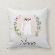 Niedliche weiße Katze mit Blume und Name