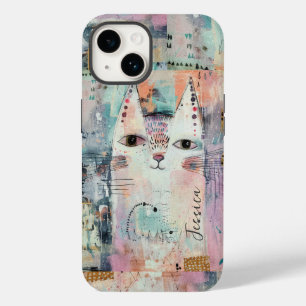 Niedliche weiße Katze Personalisiert Case-Mate iPhone 14 Hülle
