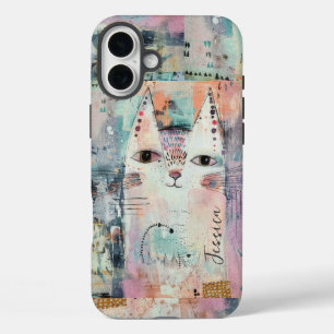 Niedliche weiße Katze Personalisiert iPhone 16 Plus Hülle