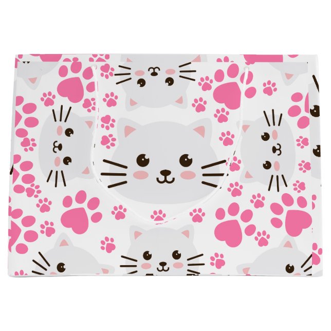 Niedliche weiße Katze und rosa Paste Große Geschenktüte (Vorderseite)