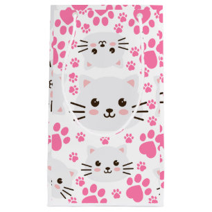 Niedliche weiße Katze und rosa Paste Kleine Geschenktüte