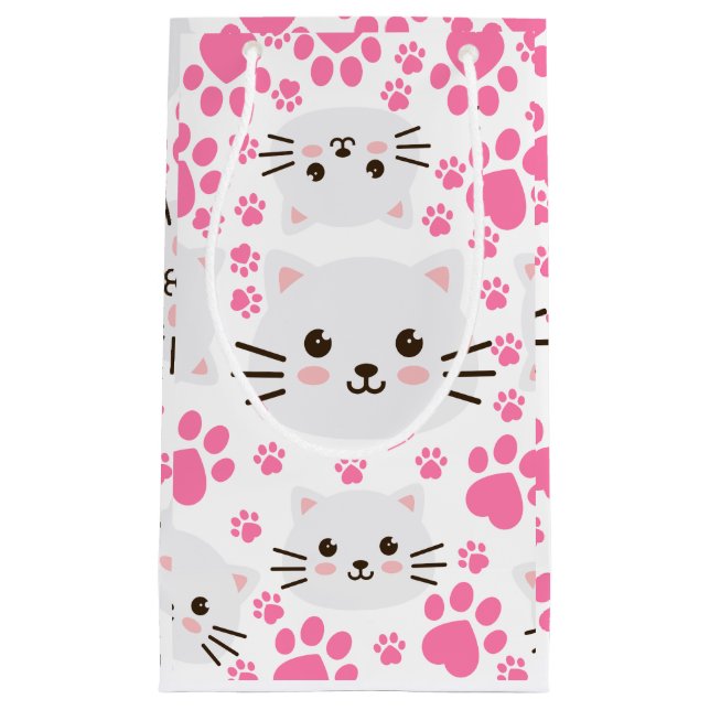 Niedliche weiße Katze und rosa Paste Kleine Geschenktüte (Vorderseite)