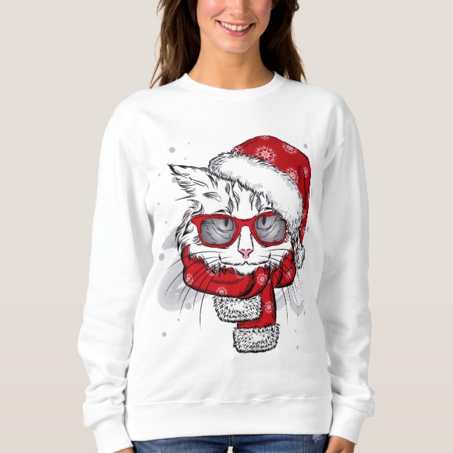 Niedliche weiße Katzen-frohe Weihnachten Sweatshirt (Vorderseite)