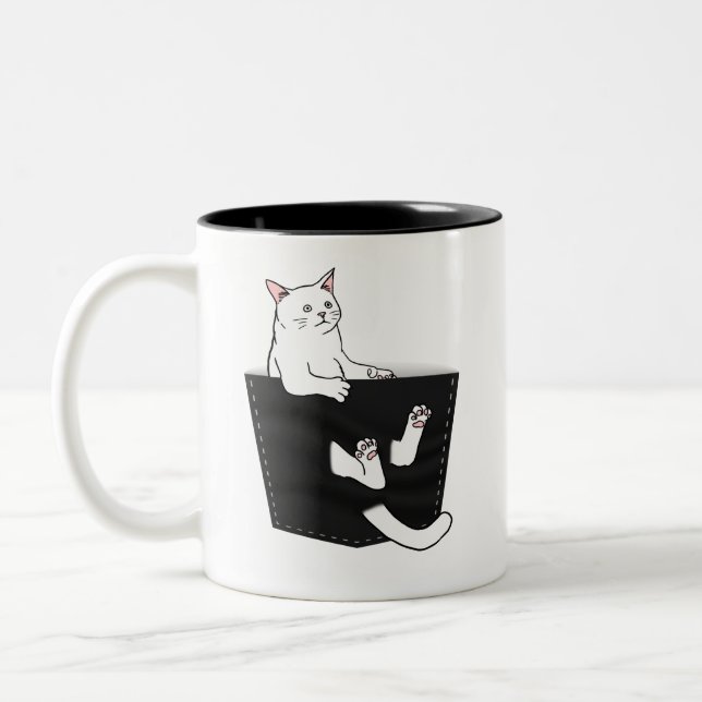 Niedliche weiße Katzen-Sätze in der Tasche Zweifarbige Tasse (Links)