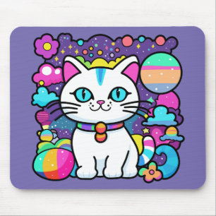 Niedliche weiße kosmische Weltraumkatze Mousepad