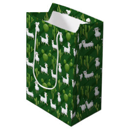 Niedliche weiße Lamas auf einem Gebiet der Kakteen Mittlere Geschenktüte