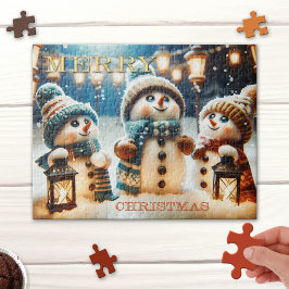 Niedliche weiße Lanterns Snowman Weihnachtspuzzle Puzzle