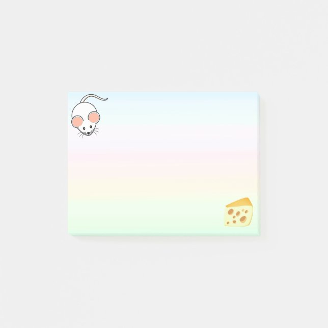 Niedliche, weiße Maus & Käse in Pastellfarben Post-it Klebezettel (Vorderseite)