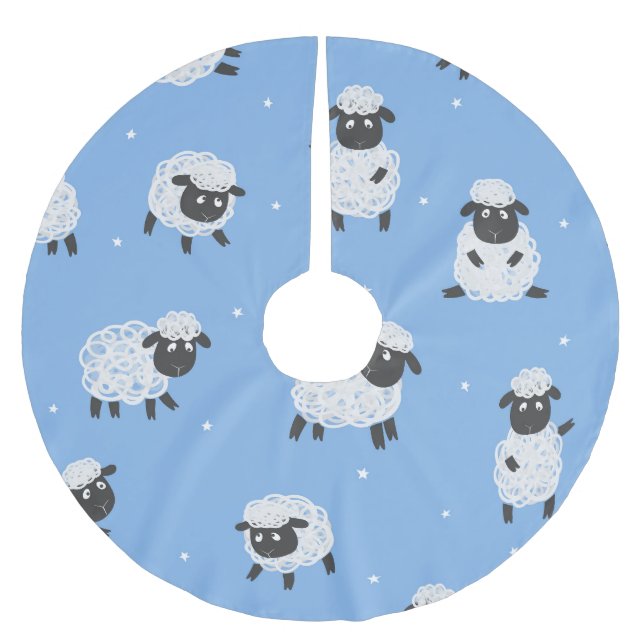 Niedliche weiße Schafe: Vintage Lämmer. Polyester Weihnachtsbaumdecke (Vorderseite)