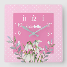 Niedliche weiße Schneeröcke, schwarz-rosa Polka Do Quadratische Wanduhr