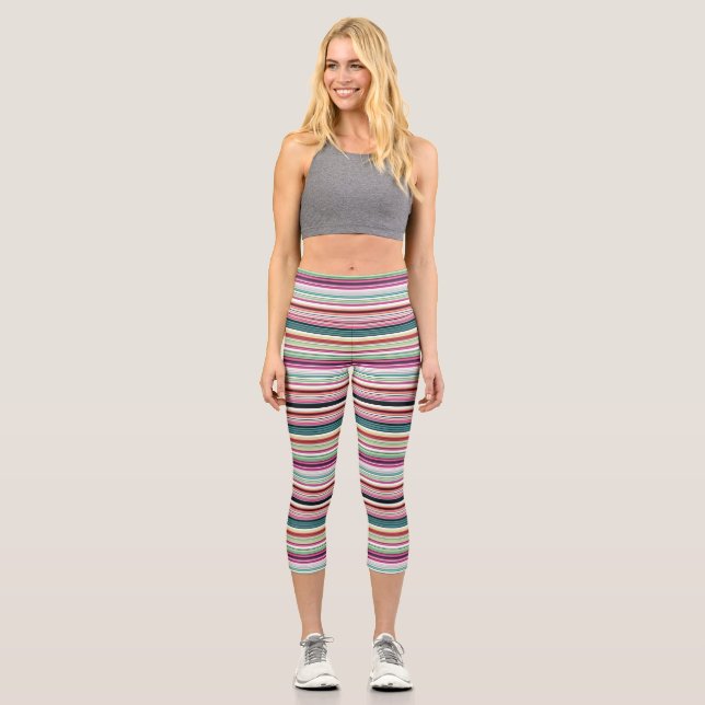 Niedliche weiße Streifen Capri Leggings (Vorderseite)