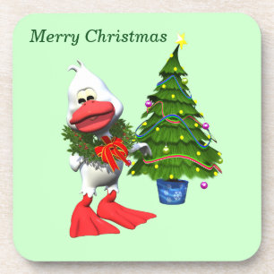 Niedliche weiße Weihnachtsente mit einem Kranz Getränkeuntersetzer