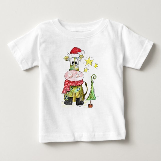 Niedliche weiße Weihnachtskuh Baby T-shirt (Vorderseite)