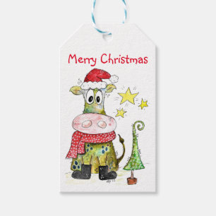 Niedliche weiße Weihnachtskuh Geschenkanhänger