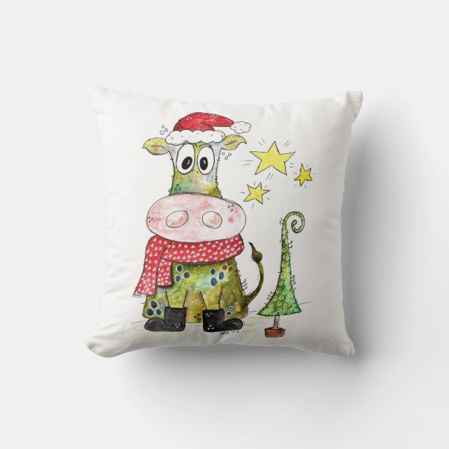 Niedliche weiße Weihnachtskuh Kissen (Vorderseite)