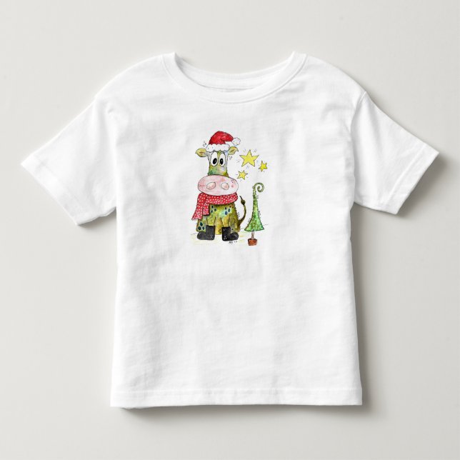 Niedliche weiße Weihnachtskuh Kleinkind T-shirt (Vorderseite)