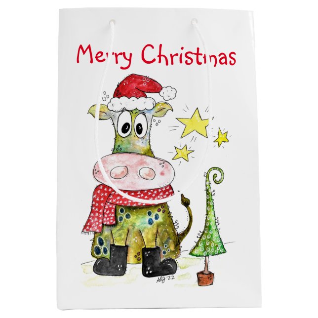 Niedliche weiße Weihnachtskuh Mittlere Geschenktüte (Vorderseite)
