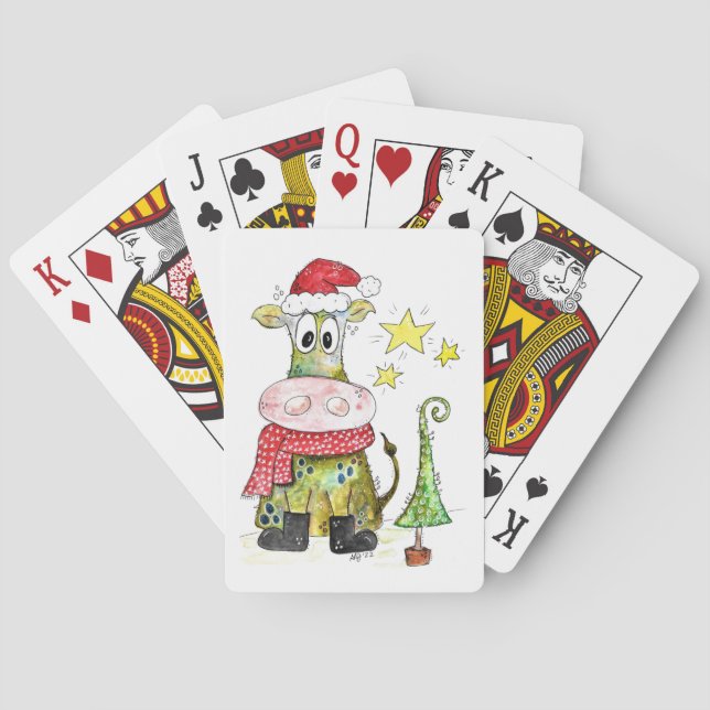 Niedliche weiße Weihnachtskuh Spielkarten (Rückseite)