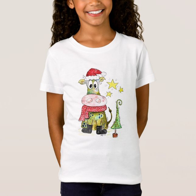 Niedliche weiße Weihnachtskuh T-Shirt (Vorderseite)