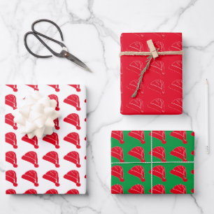 Niedliche weiße weiße Weihnachtsmannmütze Geschenkpapier Set