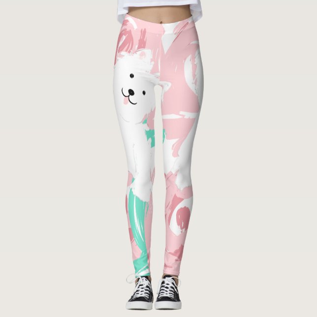 Niedliche weiße Welpen Leggings (Vorderseite)