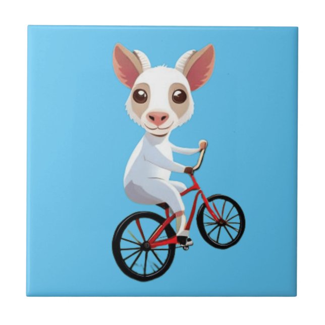 Niedliche, weiße Ziege auf dem Fahrrad Fliese (Vorderseite)