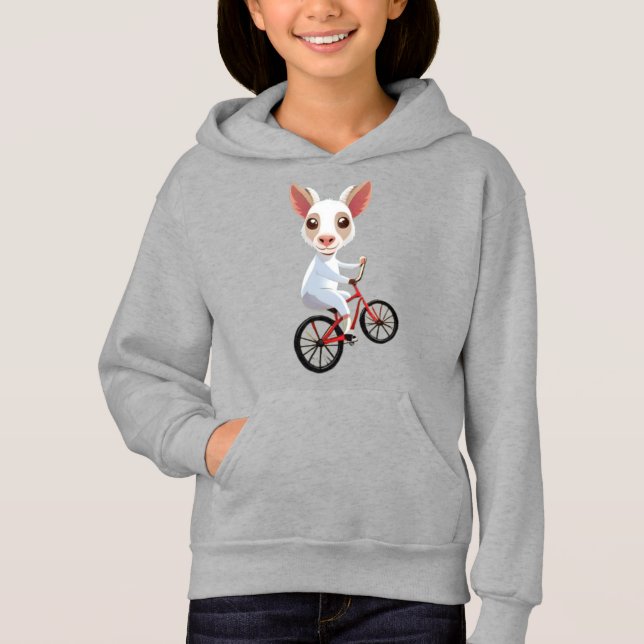 Niedliche, weiße Ziege auf dem Fahrrad Hoodie (Vorderseite)