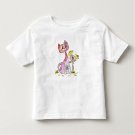 Niedliche weißfarbige rosa Katze mit gelben Blumen Kleinkind T-shirt