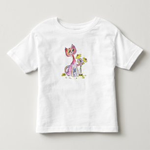 Niedliche weißfarbige rosa Katze mit gelben Blumen Kleinkind T-shirt