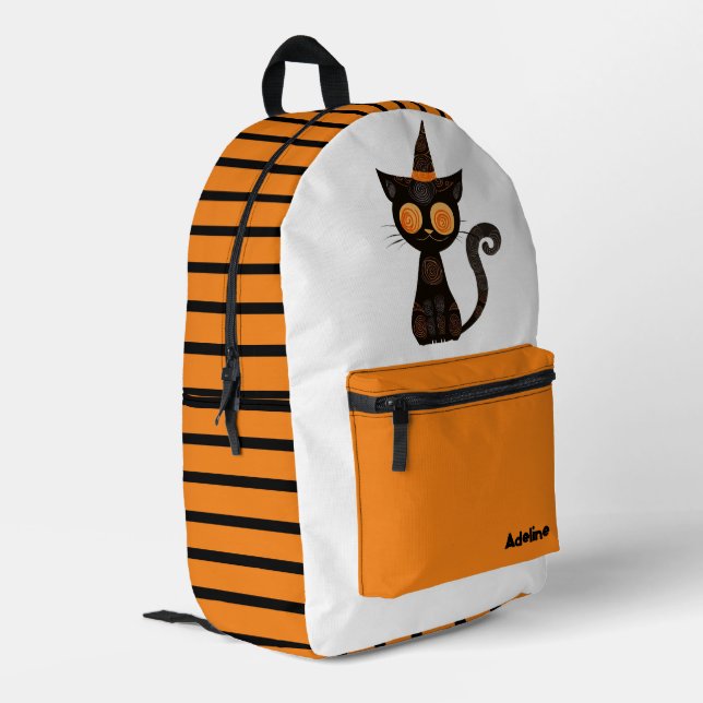 Niedliche/weißliche Halloweenkatze Bedruckter Rucksack (Rückseitige Ecke links)
