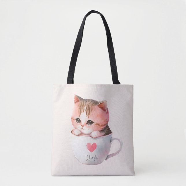 Niedliche weißrosa Katze im Tea Cup (2) (Vorderseite)