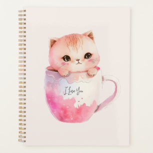 Niedliche weißrosa Katze im Tea Cup (2) Planer